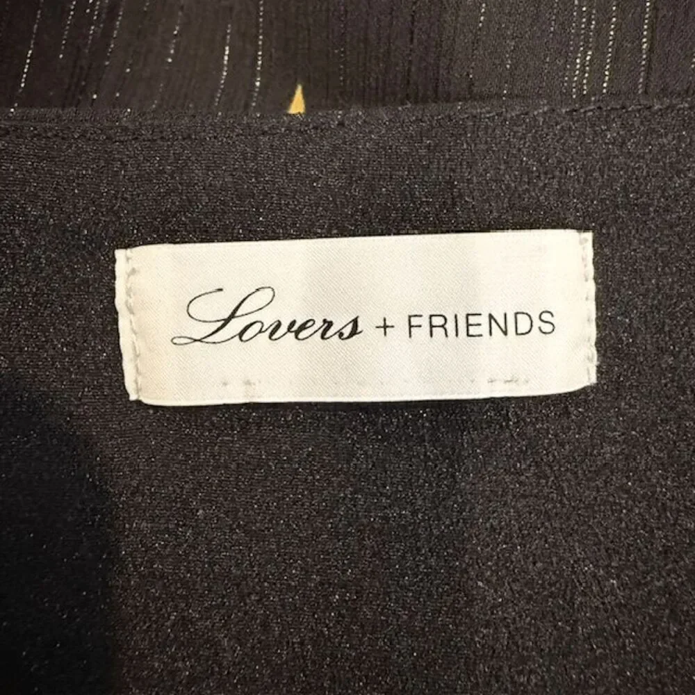 Lovers & Friends Georgie Star Bright Blouse Chiffon Ruffle Black Gold Size Small - Picture 6 of 11